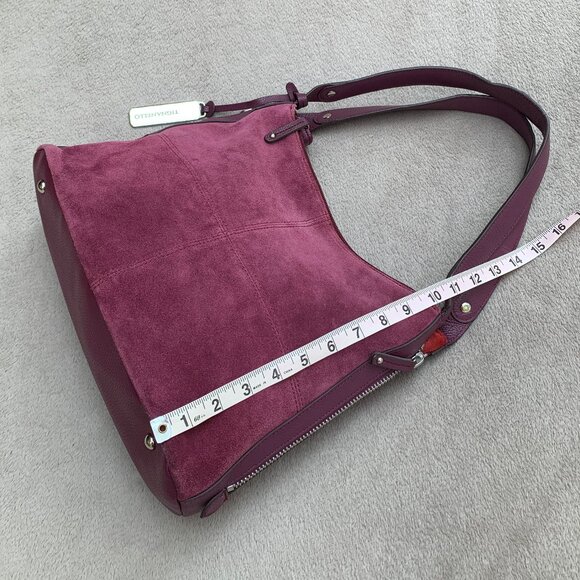 Tignanello Expandable Burgundy Genuine Suede Shoulder Bag - Picture 11 of 16